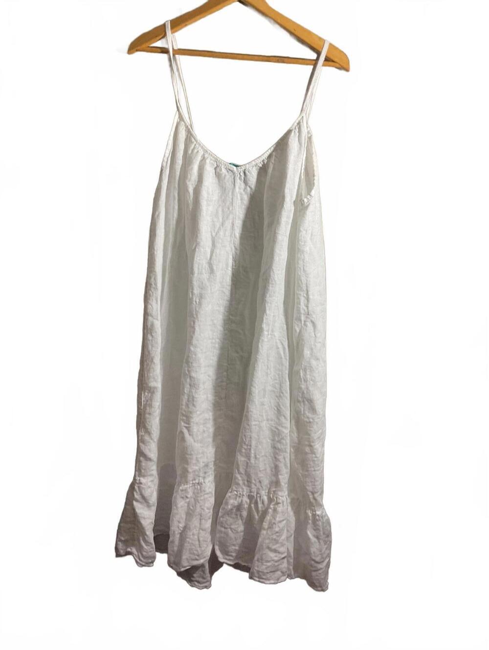 Wodemaya White Linen Sleeveless Dress with Ruffle Hem Made in Italy L/XL - Picture 7 of 7